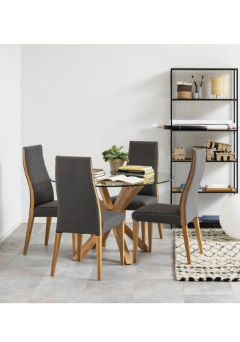 ACT NORDIC Heaven Esstisch, rund – Klarglas und Eichenfolienmetall (119) 