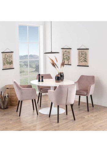 ACT NORDIC Tarifa Esstisch, rund – weißer Guangxi-Marmor und weißes Metall (110)