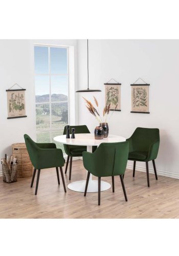 ACT NORDIC Tarifa Esstisch, rund – weißer Guangxi-Marmor und weißes Metall (110)