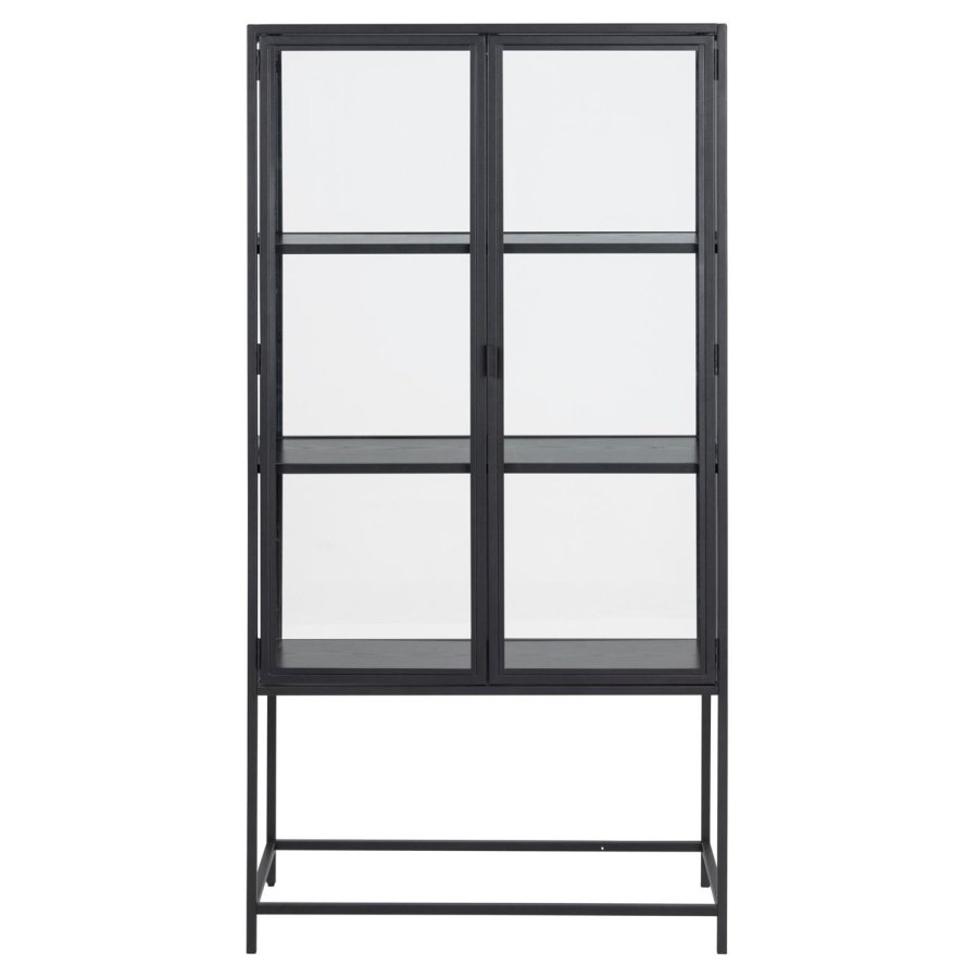Act Nordic Seaford vitrineskab, m. 2 lger og 3 hylder - glas, sort melamin ask og sort metal