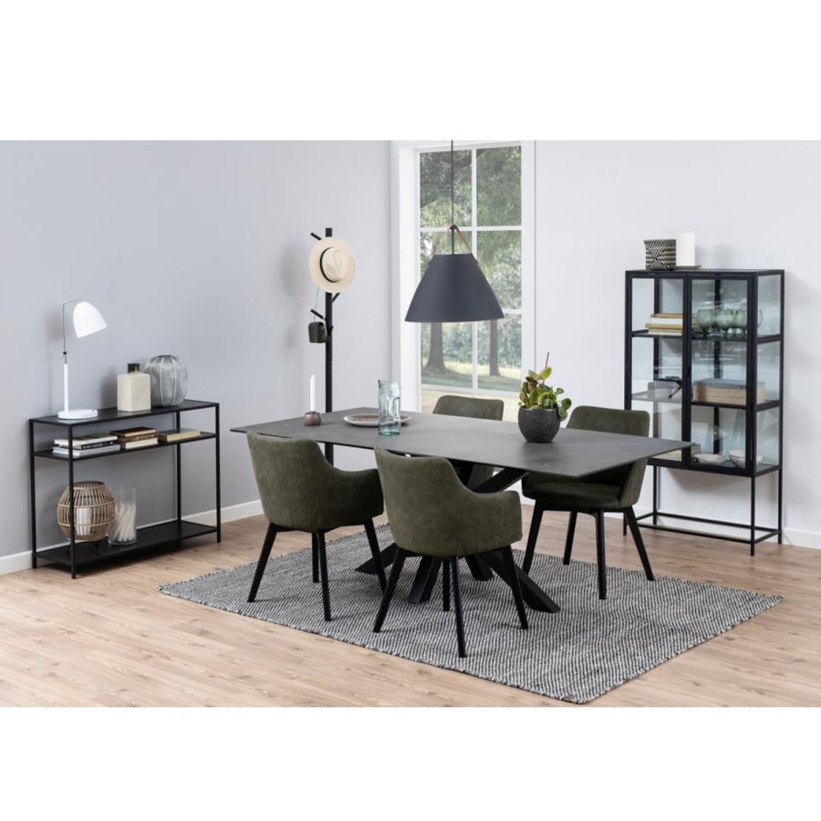 Act Nordic Seaford vitrineskab, m. 2 lger og 3 hylder - glas, sort melamin ask og sort metal