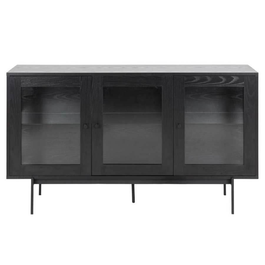 Act Nordic Angus sknk, m. 3 lger - klar glas, sort melamin og sort metal (140x40)