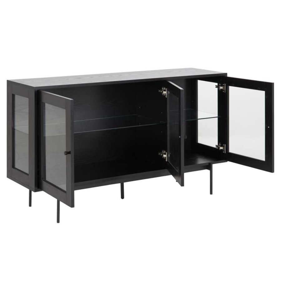 Act Nordic Angus sknk, m. 3 lger - klar glas, sort melamin og sort metal (140x40)