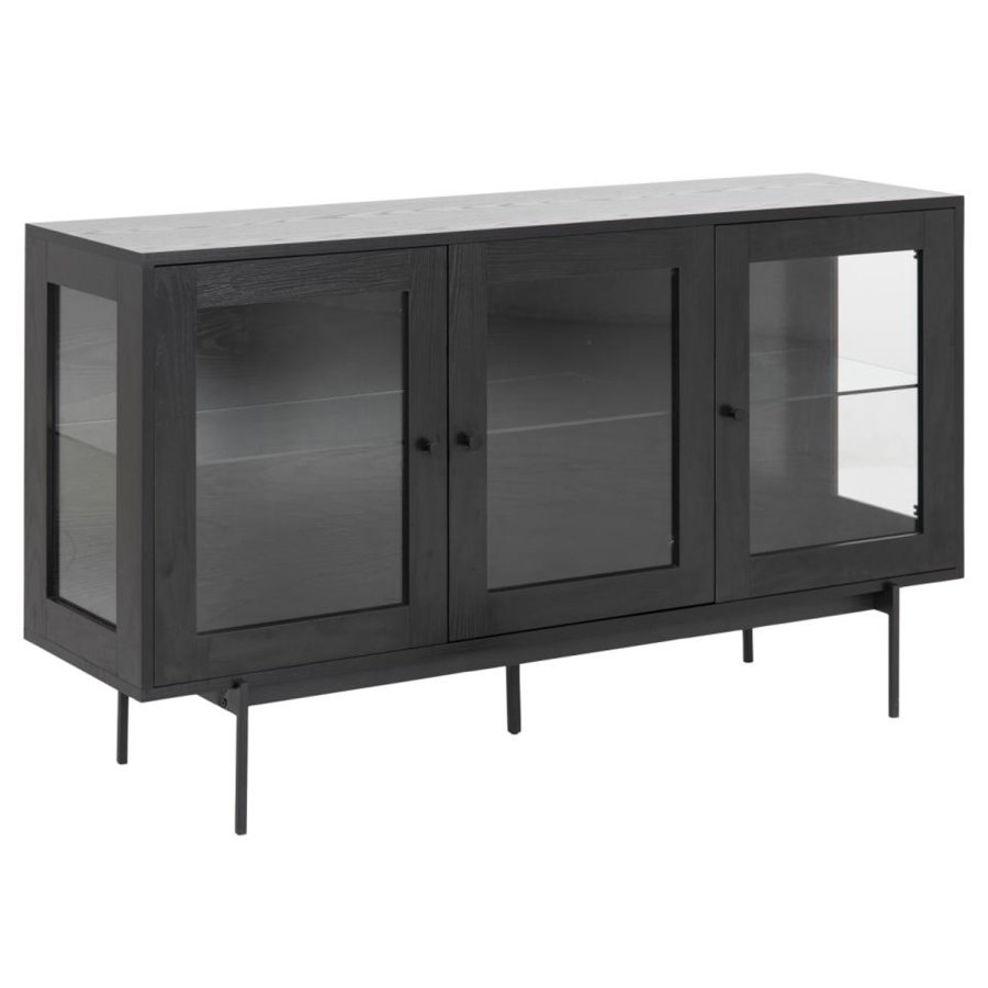 Act Nordic Angus sknk, m. 3 lger - klar glas, sort melamin og sort metal (140x40)