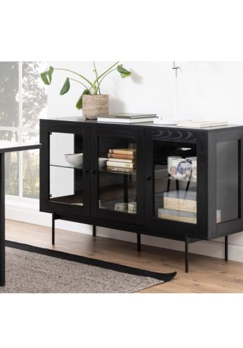 Act Nordic Angus sknk, m. 3 lger - klar glas, sort melamin og sort metal (140x40)