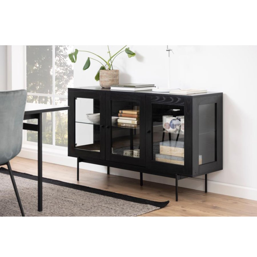 Act Nordic Angus sknk, m. 3 lger - klar glas, sort melamin og sort metal (140x40)