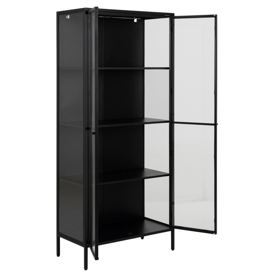 ACT NORDIC Newcastle vitrineskab, m. 2 glaslger - sort metal
