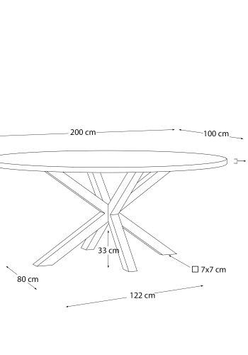 KAVE HOME Argo ovalt bord i heltre akasie og stlben med hvit finish 200 x 100 cm