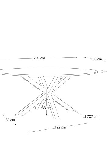 KAVE HOME Argo ovalt bord med glass- og trelignende stlben 200 x 100 cm