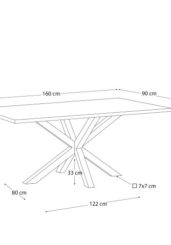 KAVE HOME Argo bord i hvitkalket eikefiner og stlben med treeffekt 160 x 90 cm
