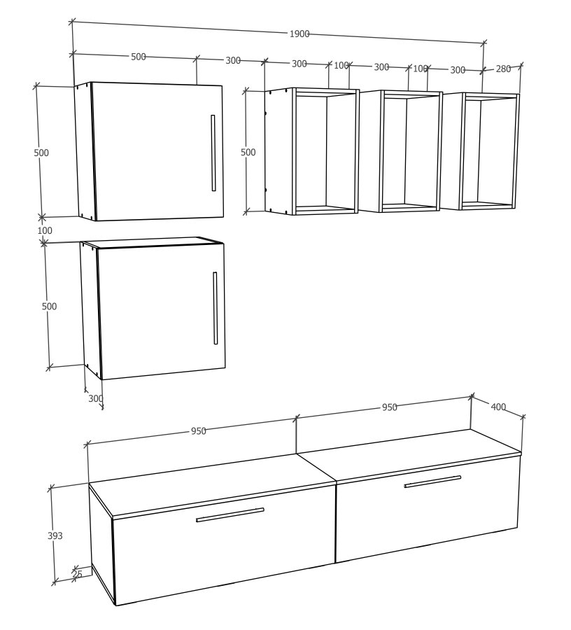 VCM NORDIC Arila L 7-stk. hyllesystem, m. 4 drer, 11 rom, 2 hyller - antrasittgr og naturlig tre