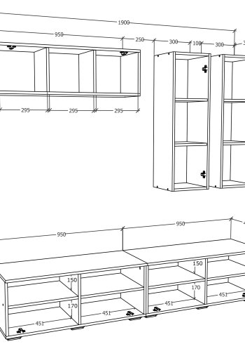 VCM NORDIC Arila XL 5-teiliges Regalsystem, mit 5 Türen, 17 Fächern, 8 Böden - Holz weiß