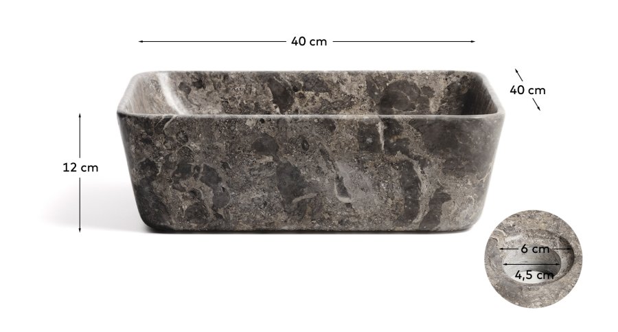 KAVE HOME Darnen bordplade h�ndvask, kvadratisk - gr� marmor (40x40)