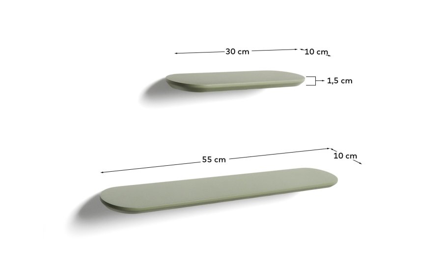 KAVE HOME Arely hylder - gr�n MDF (35cm/55cm) (s�t med 2)