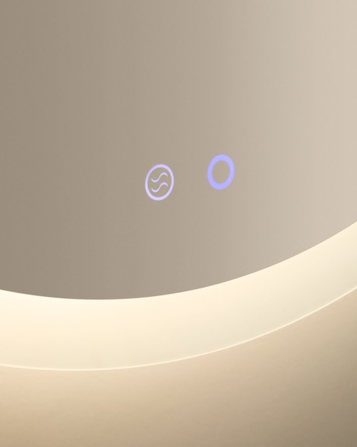 KAVE HOME Mervi badev�relsesspejl, m. LED-lys og antidug, rund - spejlglas og sandbl�st glas (�60)