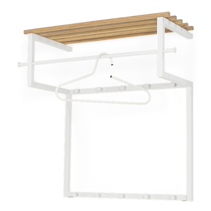 SPINDER DESIGN Rizzoli entropstilling, m. 10 knager, bjlestang og trhylde - hvidt stl og tr