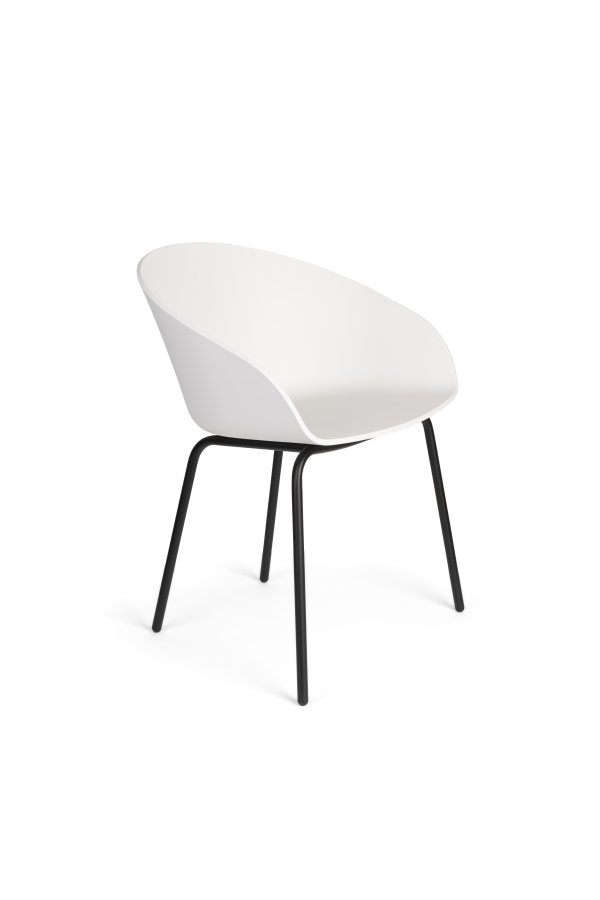 ZUIVER Void spisebordstol, m. armlen - melkehvit resirkulert polypropylen og sort stl