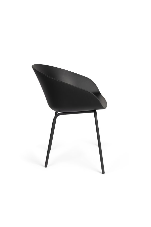 ZUIVER Void spisebordsstol, med armlener - svart resirkulert polypropylen og sort stl