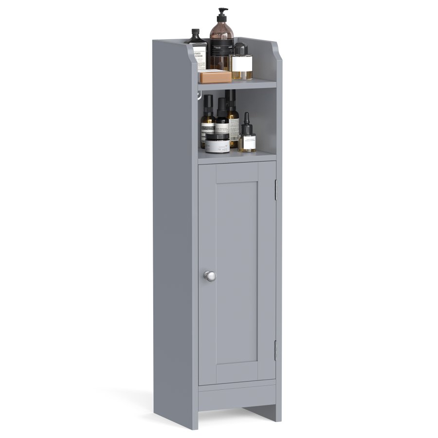 VASAGLE Slankt badev�relsesgulvskab med d�r og hylder, fritst�ende badev�relsesopbevaringsenhed, smalt badev�relsesskab med toiletpapiropbevaring, justerbare hylder, duegr� BBC310P36