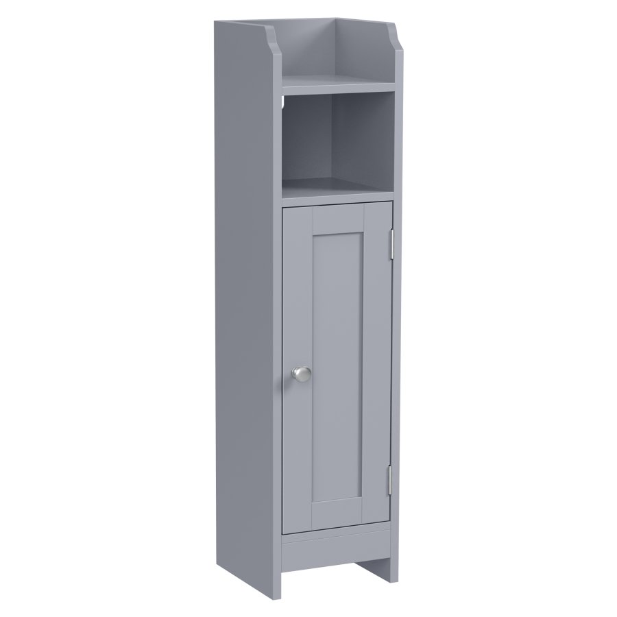 VASAGLE Slankt badev�relsesgulvskab med d�r og hylder, fritst�ende badev�relsesopbevaringsenhed, smalt badev�relsesskab med toiletpapiropbevaring, justerbare hylder, duegr� BBC310P36