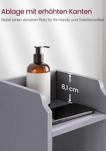 VASAGLE Slankt badev�relsesgulvskab med d�r og hylder, fritst�ende badev�relsesopbevaringsenhed, smalt badev�relsesskab med toiletpapiropbevaring, justerbare hylder, duegr� BBC310P36