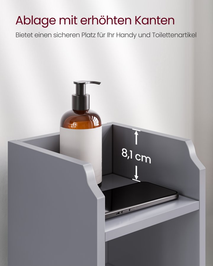 VASAGLE Slankt badev�relsesgulvskab med d�r og hylder, fritst�ende badev�relsesopbevaringsenhed, smalt badev�relsesskab med toiletpapiropbevaring, justerbare hylder, duegr� BBC310P36