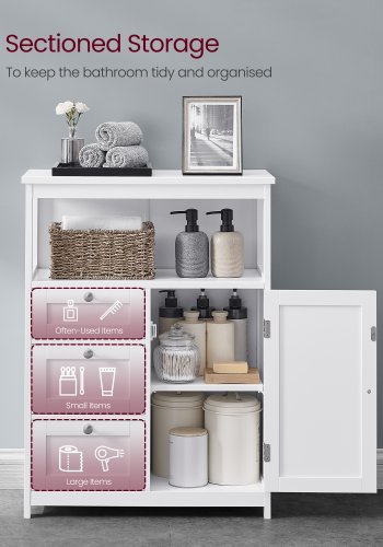 Frist�ende golvsk�p med justerbar hylla, badrumssk�p med 3 l�dor, f�r hemmet, vit