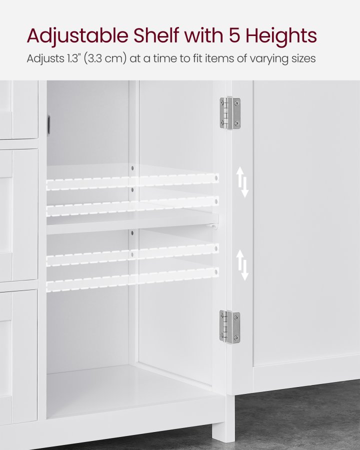 Fritst�ende gulvopbevaringsm�bel med justerbar hylde, badev�relsesskab med 3 skuffer, til hjemmet, hvid