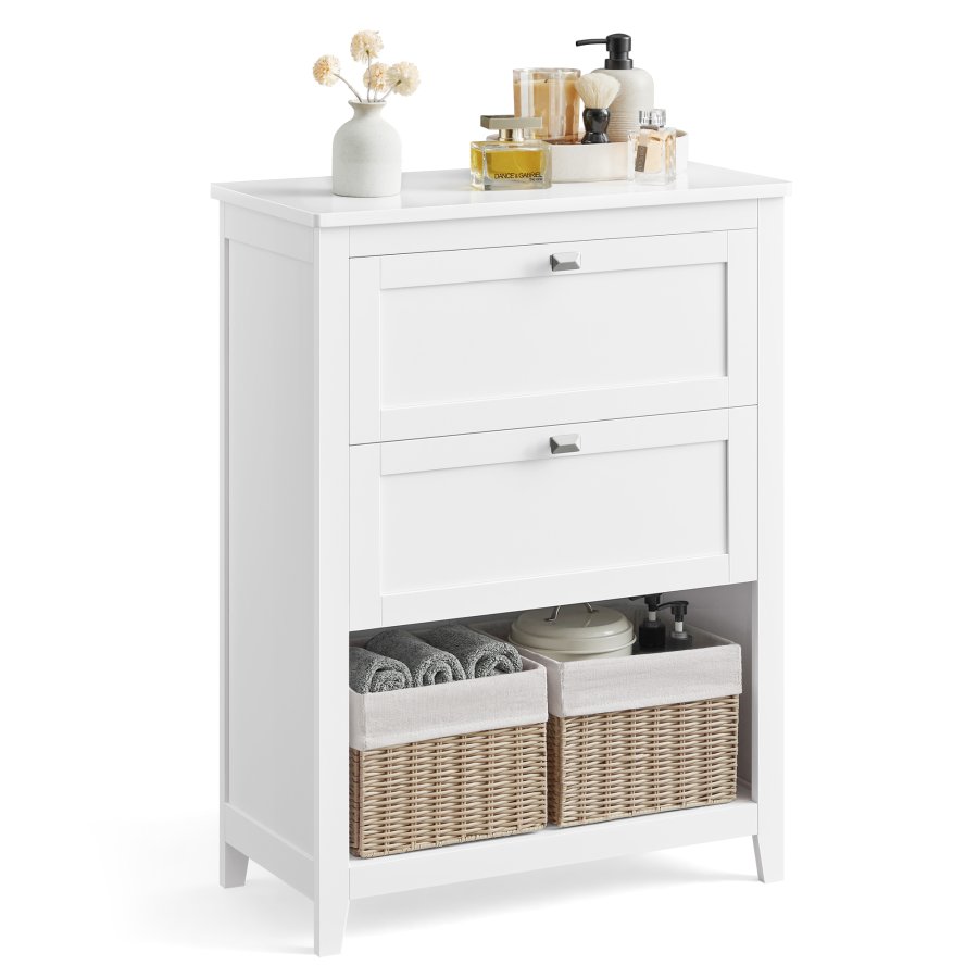 VASAGLE Badev�relsesskab, Opbevaringsskab, 2 skuffer med 1 s�t justerbare rumdelere, 2 kurve, Sidebr�t, 30 x 60 x 80 cm, Cloud White BBC545W02
