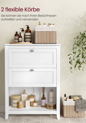 VASAGLE Badev�relsesskab, Opbevaringsskab, 2 skuffer med 1 s�t justerbare rumdelere, 2 kurve, Sidebr�t, 30 x 60 x 80 cm, Cloud White BBC545W02