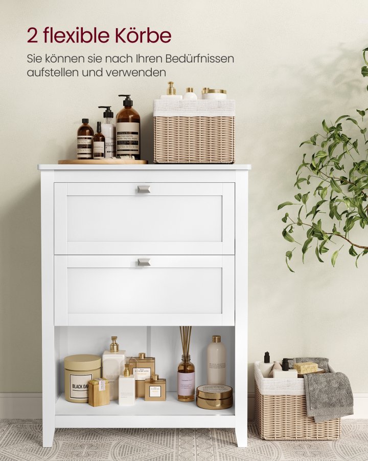 VASAGLE Badev�relsesskab, Opbevaringsskab, 2 skuffer med 1 s�t justerbare rumdelere, 2 kurve, Sidebr�t, 30 x 60 x 80 cm, Cloud White BBC545W02