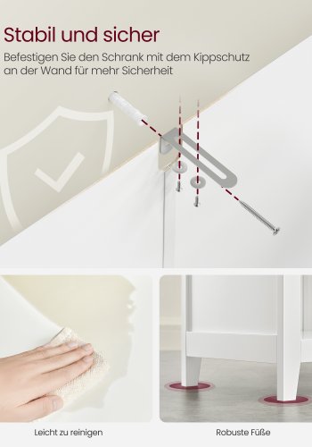 VASAGLE Badev�relsesskab, Opbevaringsskab, 2 skuffer med 1 s�t justerbare rumdelere, 2 kurve, Sidebr�t, 30 x 60 x 80 cm, Cloud White BBC545W02