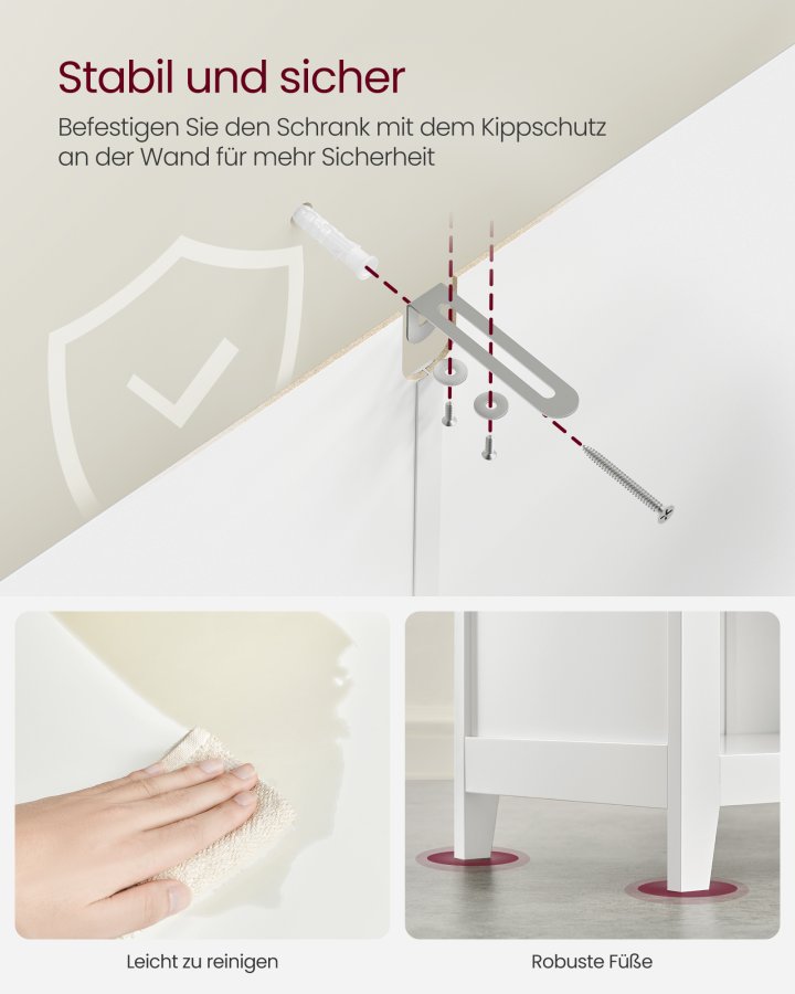 VASAGLE Badev�relsesskab, Opbevaringsskab, 2 skuffer med 1 s�t justerbare rumdelere, 2 kurve, Sidebr�t, 30 x 60 x 80 cm, Cloud White BBC545W02