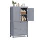 VASAGLE Gulvskab med Opbevaring, Fritst�ende Opbevaringsm�bel med 2 Skuffer og 2 D�re, Justerbar Hylde, 28 x 51 x 102 cm, Til Entre, Badev�relse, Duegr� UBBC551G02