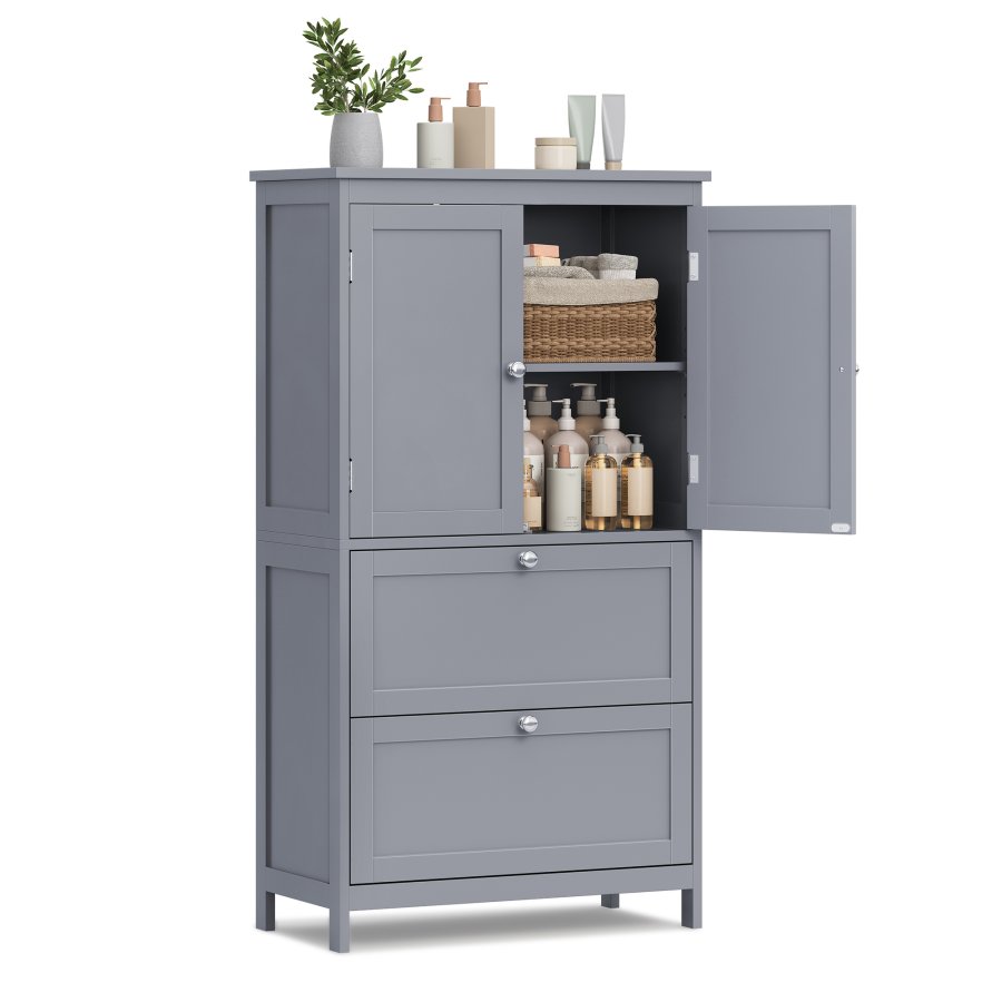 VASAGLE Gulvskab med Opbevaring, Fritst�ende Opbevaringsm�bel med 2 Skuffer og 2 D�re, Justerbar Hylde, 28 x 51 x 102 cm, Til Entre, Badev�relse, Duegr� UBBC551G02
