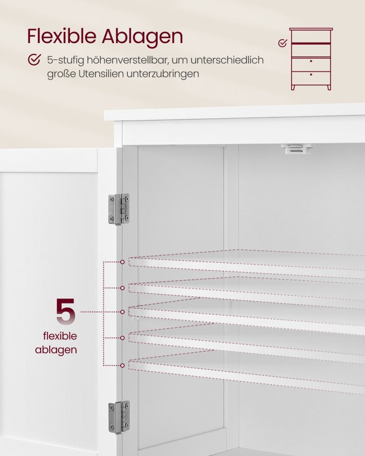 VASAGLE Badev�relsesskab med opbevaring, Fritst�ende badev�relsesskab med 2 skuffer og 2 d�re, justerbar hylde, 28 x 51 x 102 cm, hvid BBC551P31