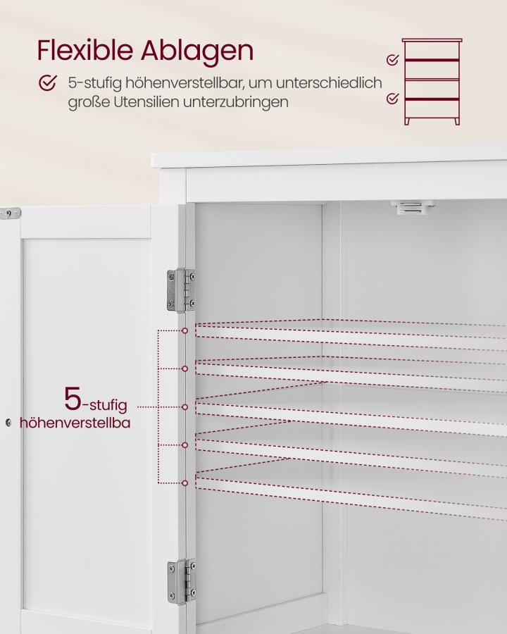 VASAGLE Badev�relsesgulvskab, Badev�relsesopbevaringsenhed, Fritst�ende Skab med 4 D�re, Justerbare Hylder, 28 x 51 x 102 cm, Hvid UBBC552P31