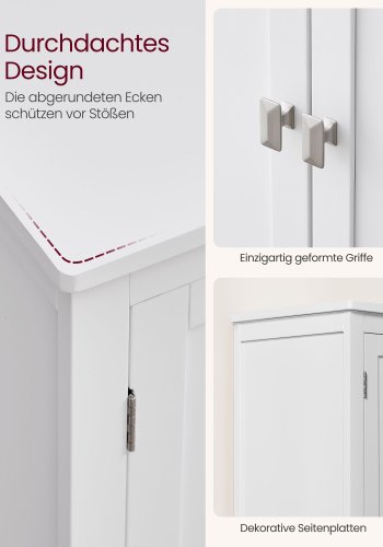 VASAGLE Badev�relsesgulvskab, Badev�relsesopbevaringsenhed, Fritst�ende Skab med 4 D�re, Justerbare Hylder, 28 x 51 x 102 cm, Hvid UBBC552P31