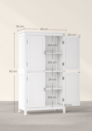 VASAGLE Badev�relsesgulvskab, Badev�relsesopbevaringsenhed, Fritst�ende Skab med 4 D�re, Justerbare Hylder, 28 x 51 x 102 cm, Hvid UBBC552P31