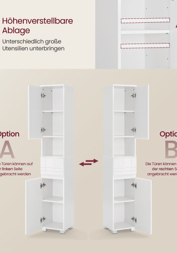 VASAGLE H�jt badev�relsesskab, smalt opbevaringsskab, med skuffe, justerbare hylder, 30 x 30 x 170 cm, hvid BBC560P31