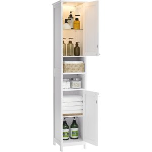 VASAGLE H�jt og slankt let badev�relsesskab med justerbare hylder, �bne rum, til sm� rum, moderne, Cloud White BBC566W03