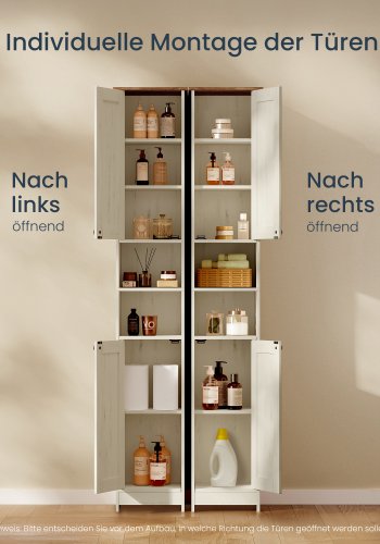 SONGMICS HOME BBC667WJ01 Badev�relsesskab, V�rkt�jsfri Teknologi, Super Hurtig V�rkt�jsfri Samling, Smalt Badev�relsesskab, Justerbare Hylder, Stue, Entr&eacute;, 30 x 30 x 170 cm, Vintage Hvid