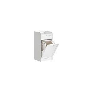 VASAGLE Badev�relsesskab med vasket�jskurv, badev�relsesopbevaringsm�bel med 1 skuffe og 1 vasket�jskurv, aftagelig vasket�jskurv med h�ndtag, 40 x 40 x 80,2 cm, Cloud White BBC741W01