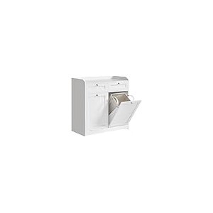 VASAGLE Badev�relsesskab med vasket�jskurve, badev�relsesopbevaringsm�bel med 2 skuffer og 2 vasket�jskurve, aftagelige vasket�jskurve med h�ndtag, 40 x 78,9 x 80,2 cm, Cloud White BBC751W01