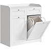 VASAGLE Badev�relsesskab med vasket�jskurve, badev�relsesopbevaringsm�bel med 2 skuffer og 2 vasket�jskurve, aftagelige vasket�jskurve med h�ndtag, 40 x 78,9 x 80,2 cm, Cloud White BBC751W01