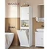 VASAGLE H�jt badev�relsesskab med vasket�jskurv, opbevaringsm�bel, aftagelig vasket�jskurv med h�ndtag, rum med d�r, badev�relsest�rn, 40 x 40 x 170 cm, Cloud White BBC761W01