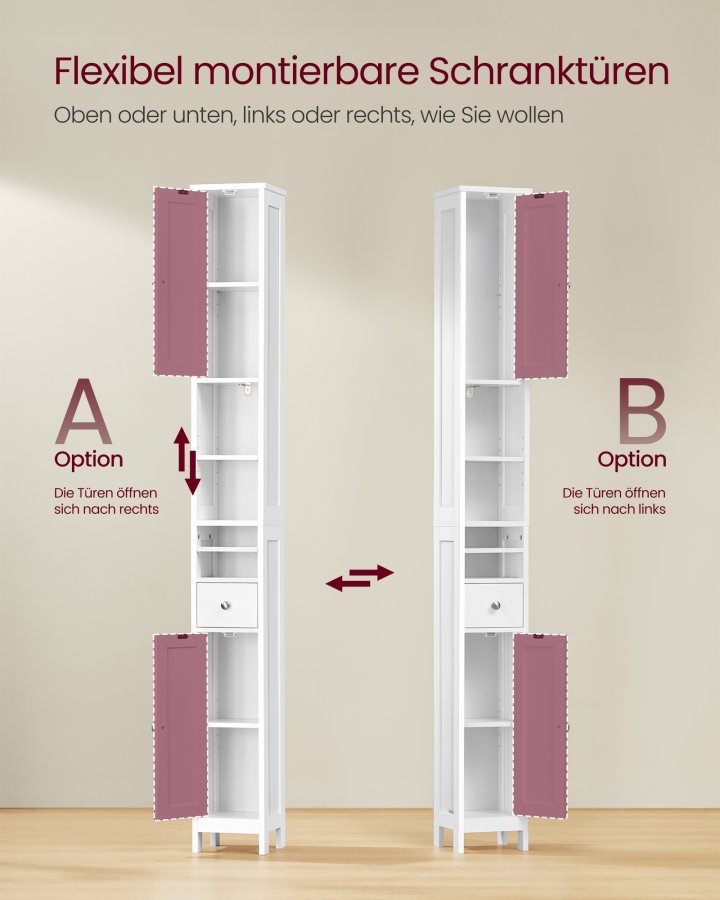 VASAGLE H�jt badev�relsesskab, Slankt badev�relsesopbevaringsskab, Fritst�ende smal opbevaringsenhed med justerbare hylder, Skuffe, �bne rum, Til Sm� Rum, Moderne, Cloud White BBC765W01