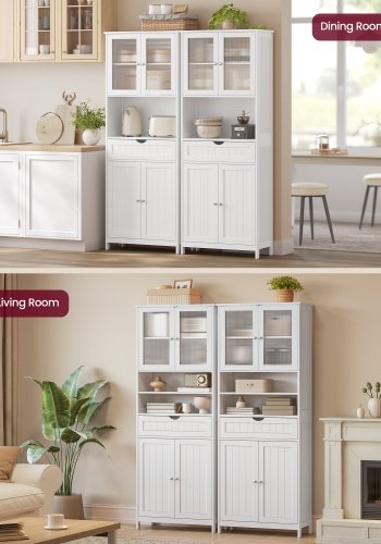 VASAGLE Opbevaringsskab, Fritst�ende badev�relsesopbevaringsm�bel med justerbare hylder, skuffe, �bne rum, til badev�relse, stue, k�kken, Cloud White UBBC768W01
