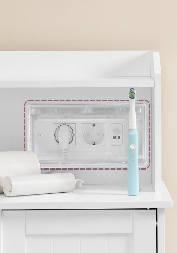 VASAGLE BBC775W03 badev�relsesskab, m. 1 l�ge, 3 hylder, 3 skuffer, str�mskinne - hvid MDF