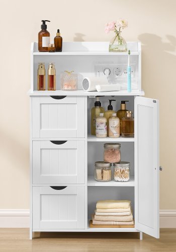 VASAGLE Badev�relsesskab St�ende med D�r Str�mskinne Skuffer Skab til Toiletpapir Toiletskab Justerbare Hylder 30 x 60 x 100 cm Cloud White BBC775W03